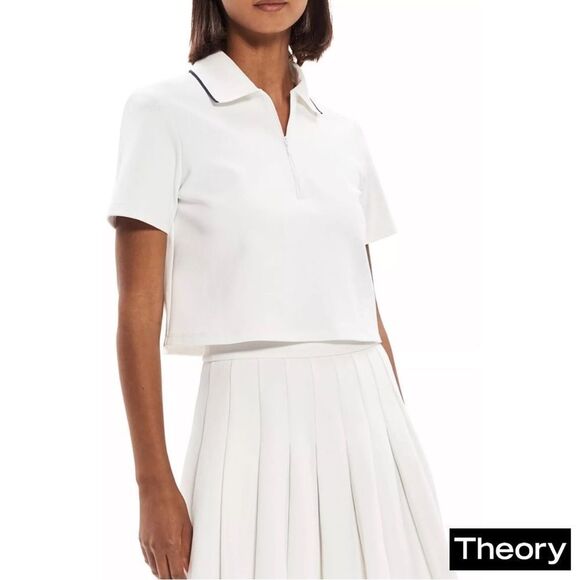 Theory **NWT** Zipped Tennis Polo in Cotton-Blend Piqué in White - Picture 7 of 13